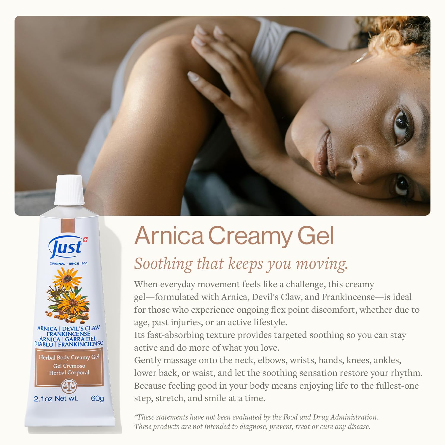 Swiss Just - Arnica Creamy Gel Devils Claw Frankincense Oil - 60 g | Smooth Texture For Targeted Massage On Wrists Knees Ankles Neck And Back Absorbs Quickly For Daily Body Care product thumbnail 3