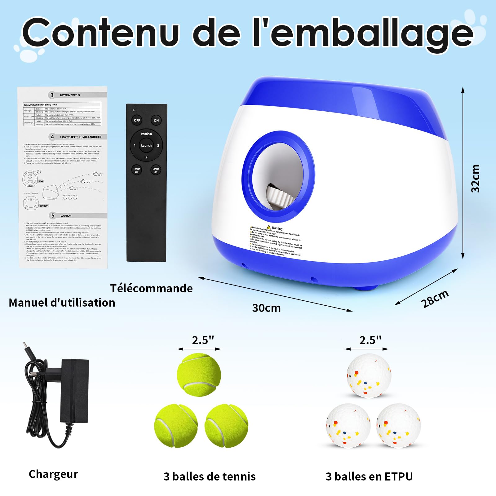 Lanceur de Balle pour Chien Automatique Jeu Intelligence Chien Balles de Tennis pour Chiens de Grand et Moyenne Taille