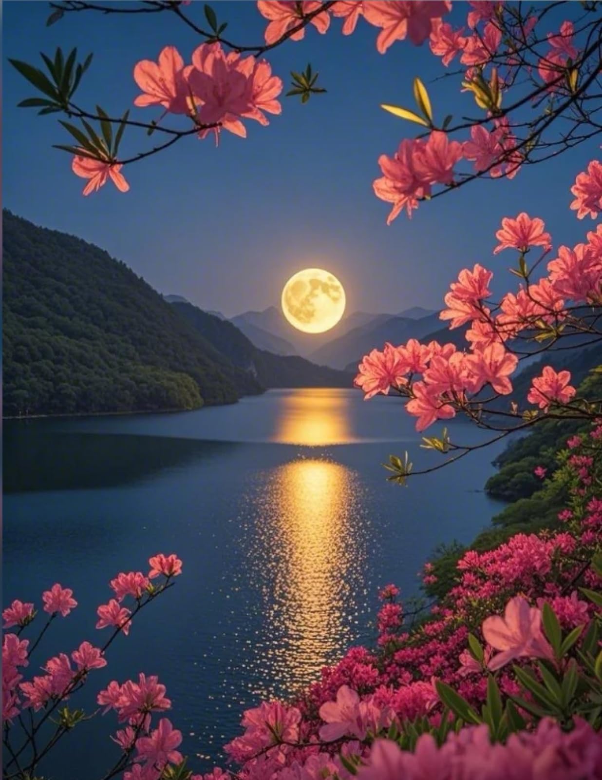 Stithej Cross Stitch Kit Stamped Lakeside by Moonlight for Adult Beginner