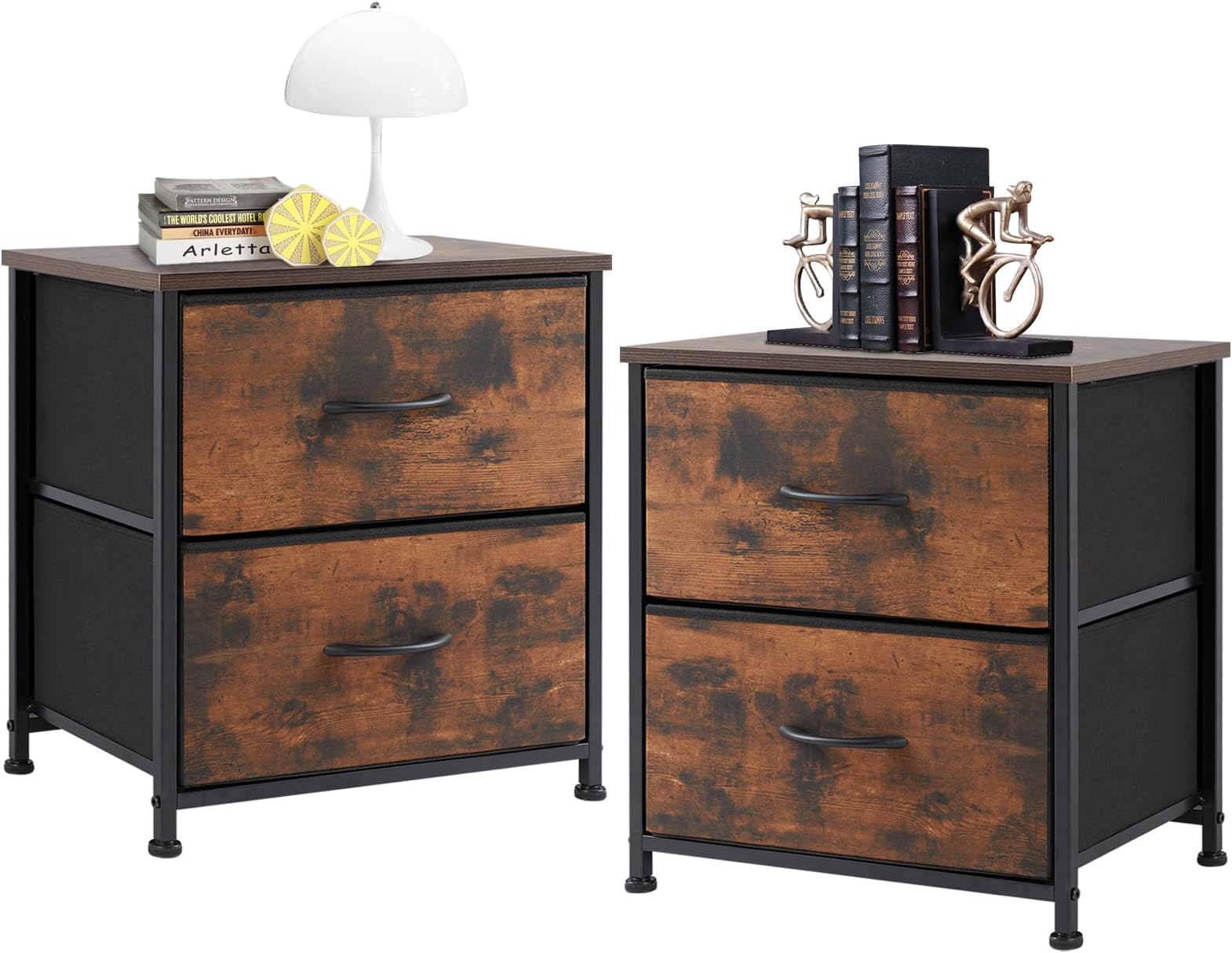 Sweetcrispy Nightstand Set of 2 with 2 Storage Drawers, 20" Height Small Bed Side Furniture End Table, Wooden Top Fabric Cabinet Kids Mini Dresser for Bedroom, Closet, Entryway, College Dorm