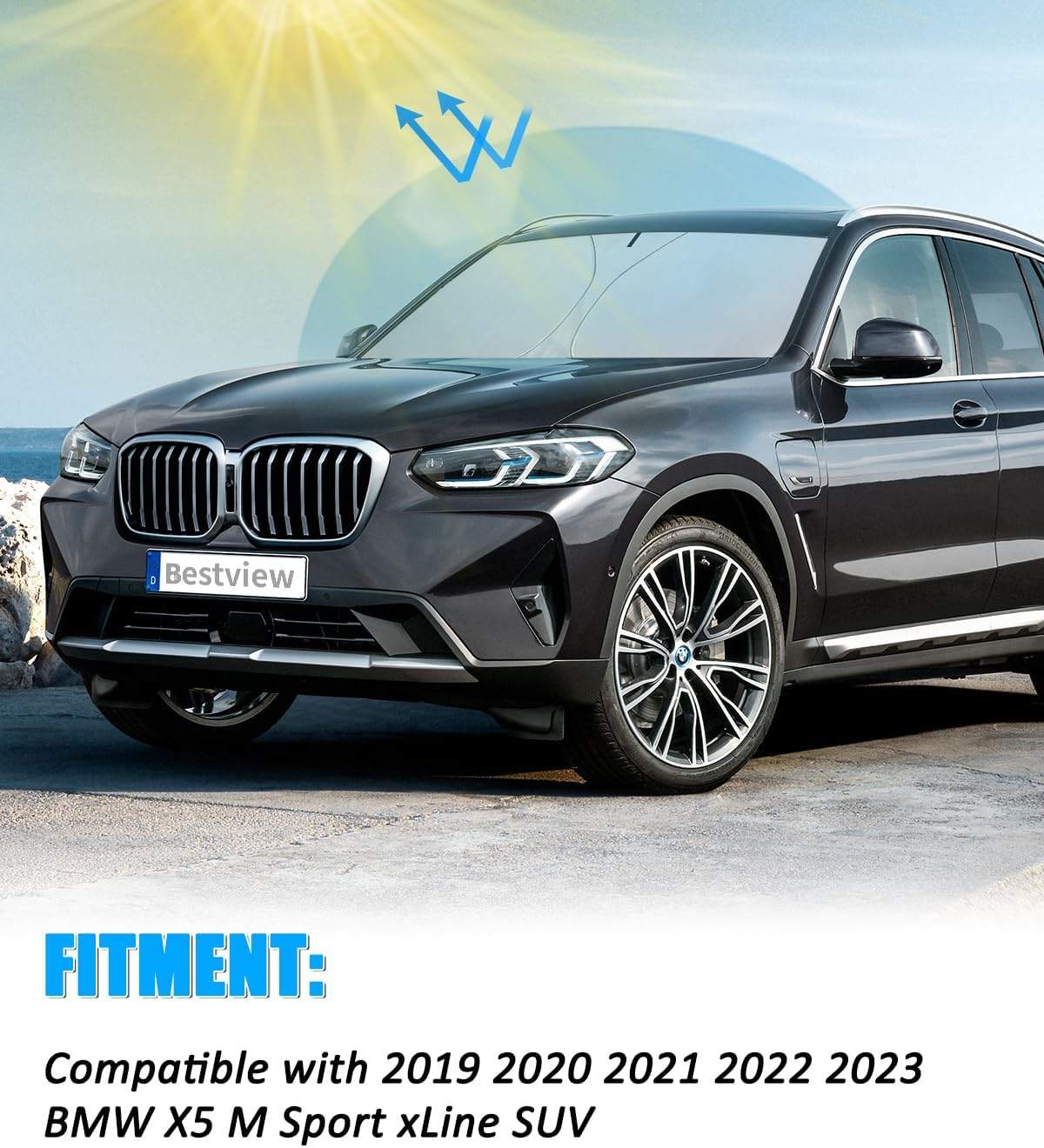 BESTVIEW Front Windshield Sun Shade Compatible with BMW X5 SUV 2019-2024, Foldable Reflective Sunshade for Car Front Window, 3 Layers 210T Material
