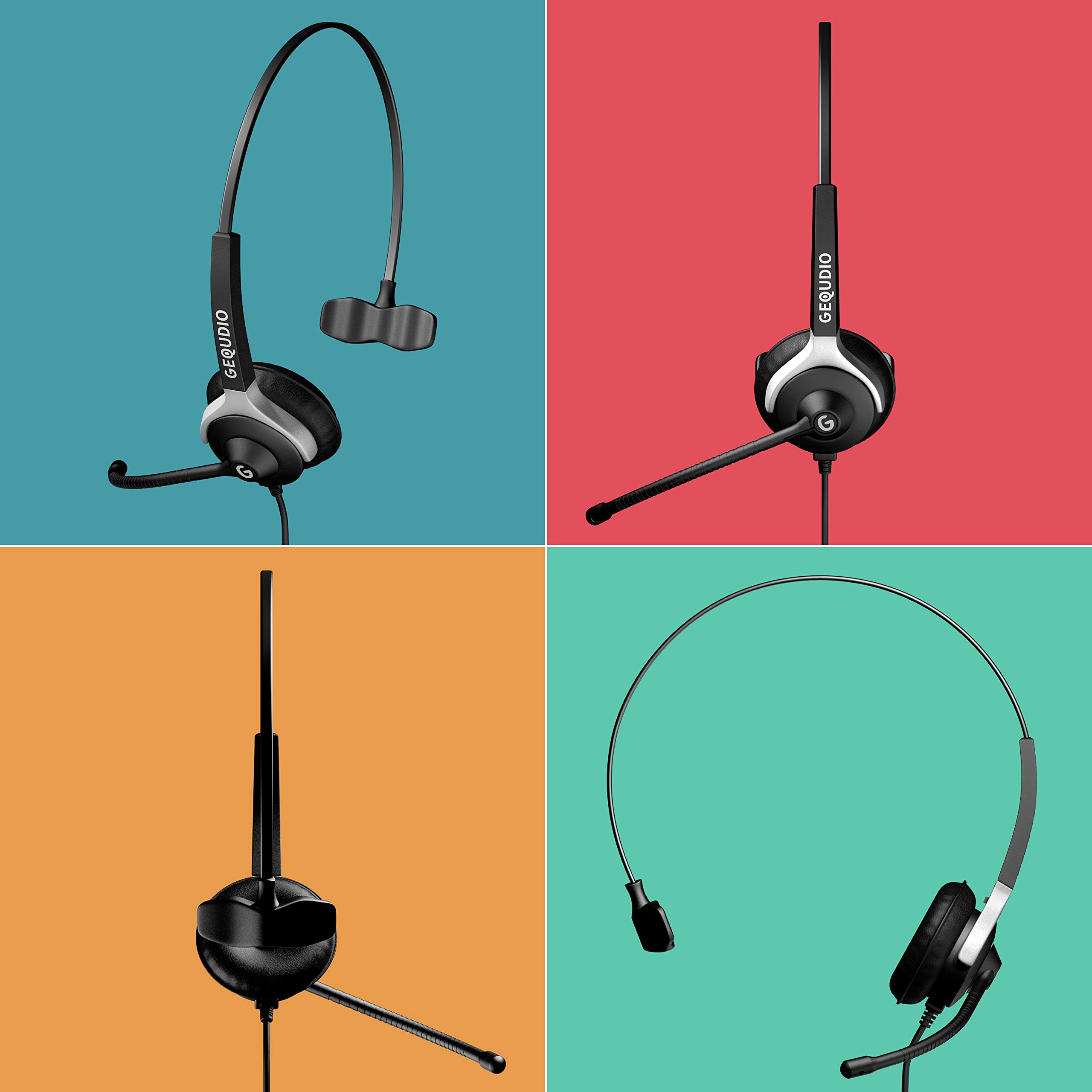 GEQUDIO Casque Filaire avec Embout 2,5mm Jack Compatible avec téléphones Gigaset Cisco Spa Panasonic Grandstream et Polycom - Câble de raccordement Inclus - Très léger: 60g