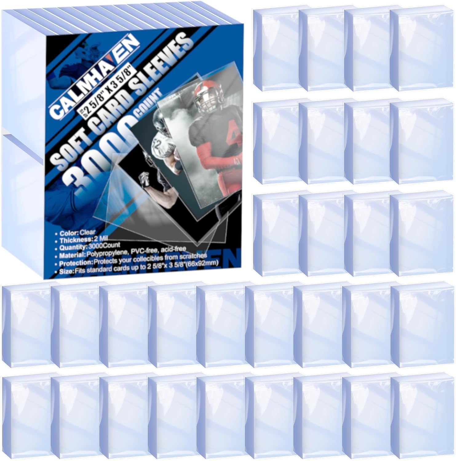 3000 Count Soft Clear Card Sleeves - Penny Sleeves for Trading Cards, Standard Size 2.5"x 3.5", Archival Safe Protectors Compatible with MTG, TCG, PKM, Baseball, Football & Sports Cards