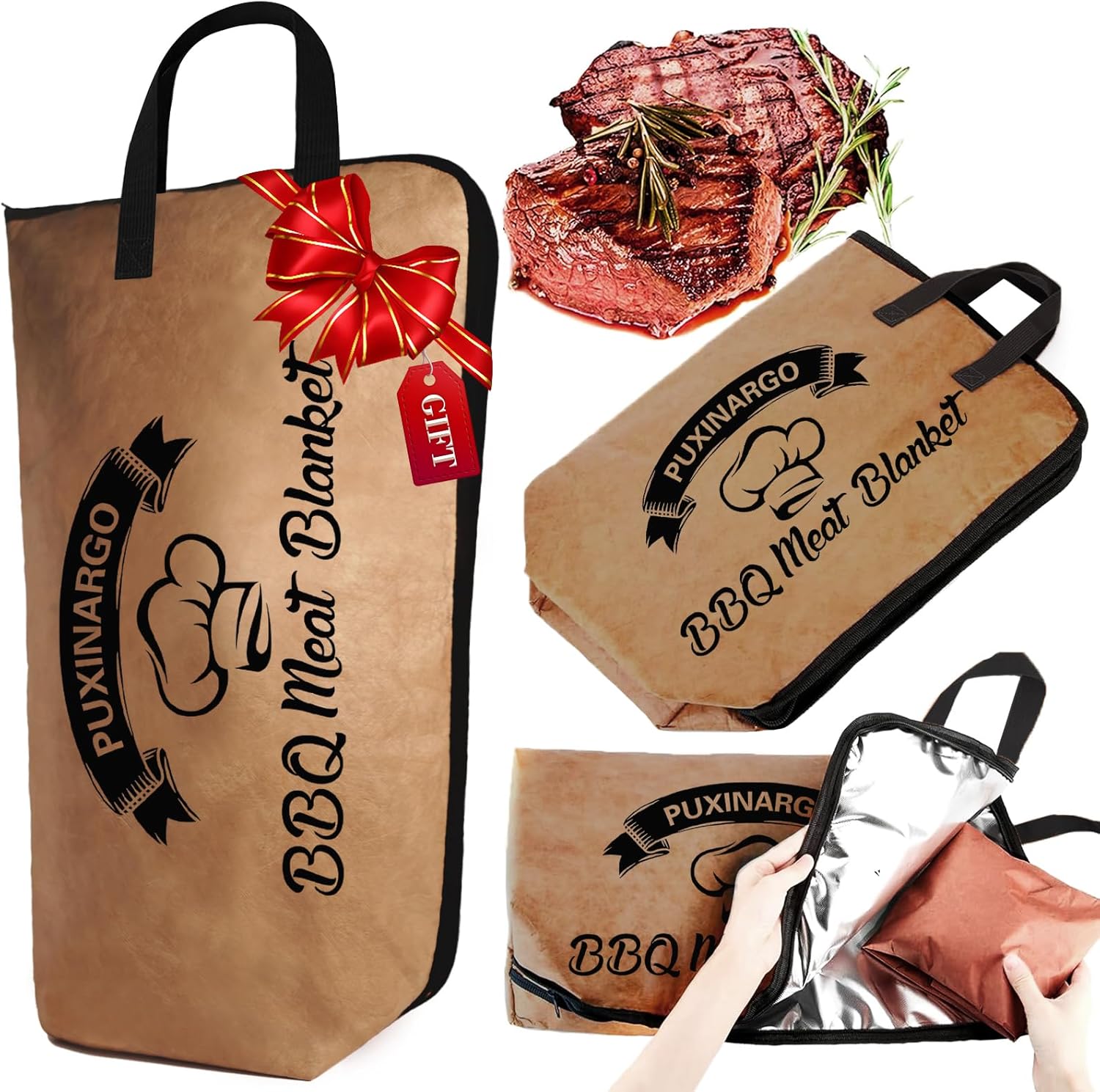 BBQ Blanket for Resting Meat, Puxinargo Brisket Blanket Meat Resting Bag for Smoking, Grilling Meat Insulated Resting Bag with Wide Mouth & Reinforced Handles for Large Brisket/Turkey, Extra Large 26"