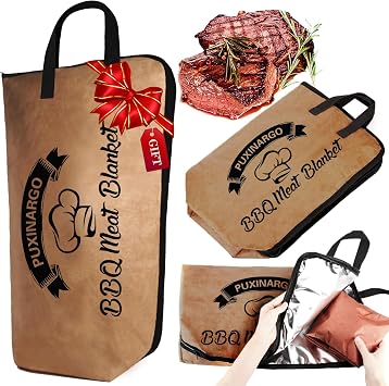 BBQ Blanket for Resting Meat, Puxinargo Brisket Blanket Meat Resting Bag for Smoking, Grilling Meat Insulated Resting Bag with Wide Mouth & Reinforced Handles for Large Brisket/Turkey, Large 23"