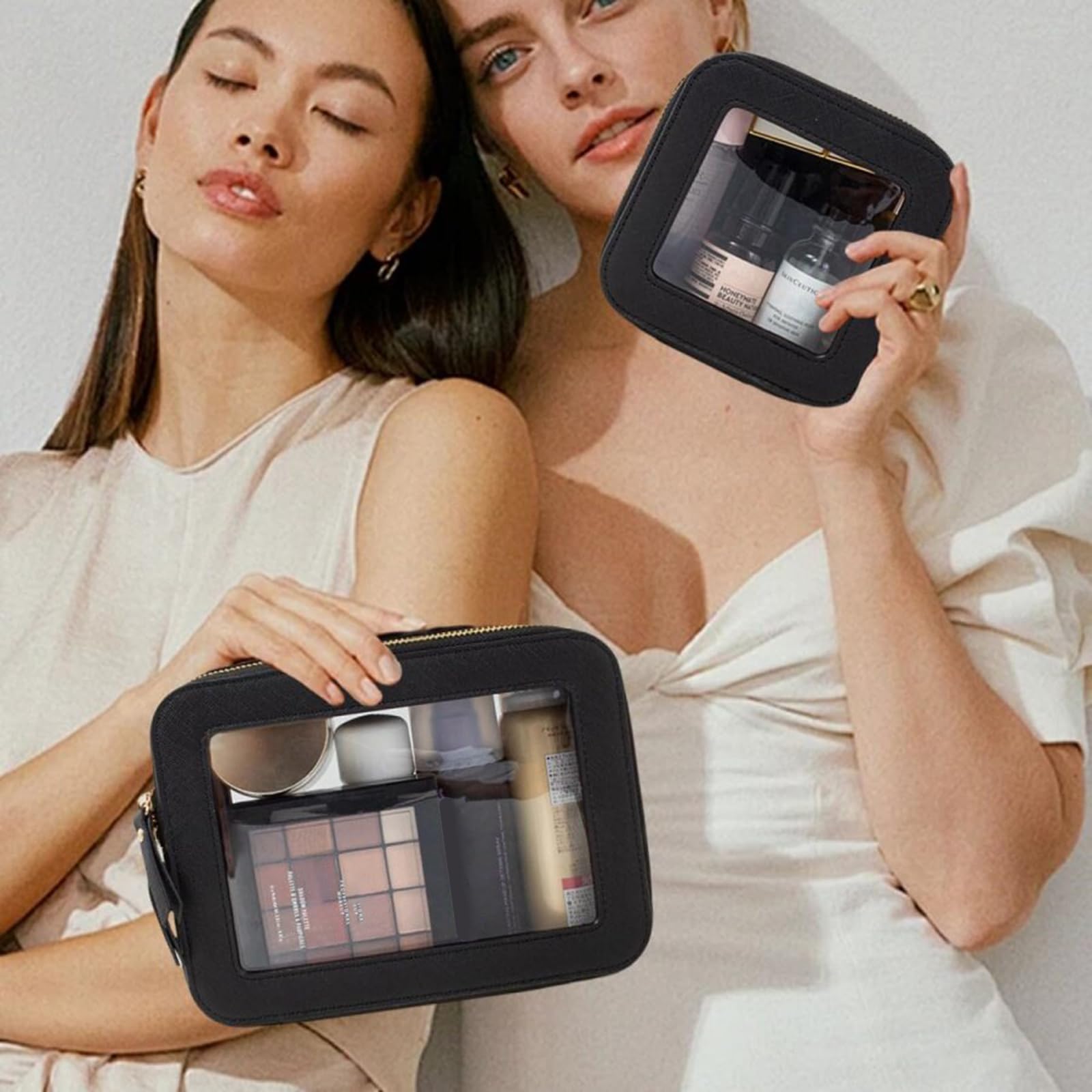 Borsa porta trucchi fantasia con sezione anteriore trasparente, ideale per i viaggi e l ' uso quotidiano Elegante custodia per cosmetici
