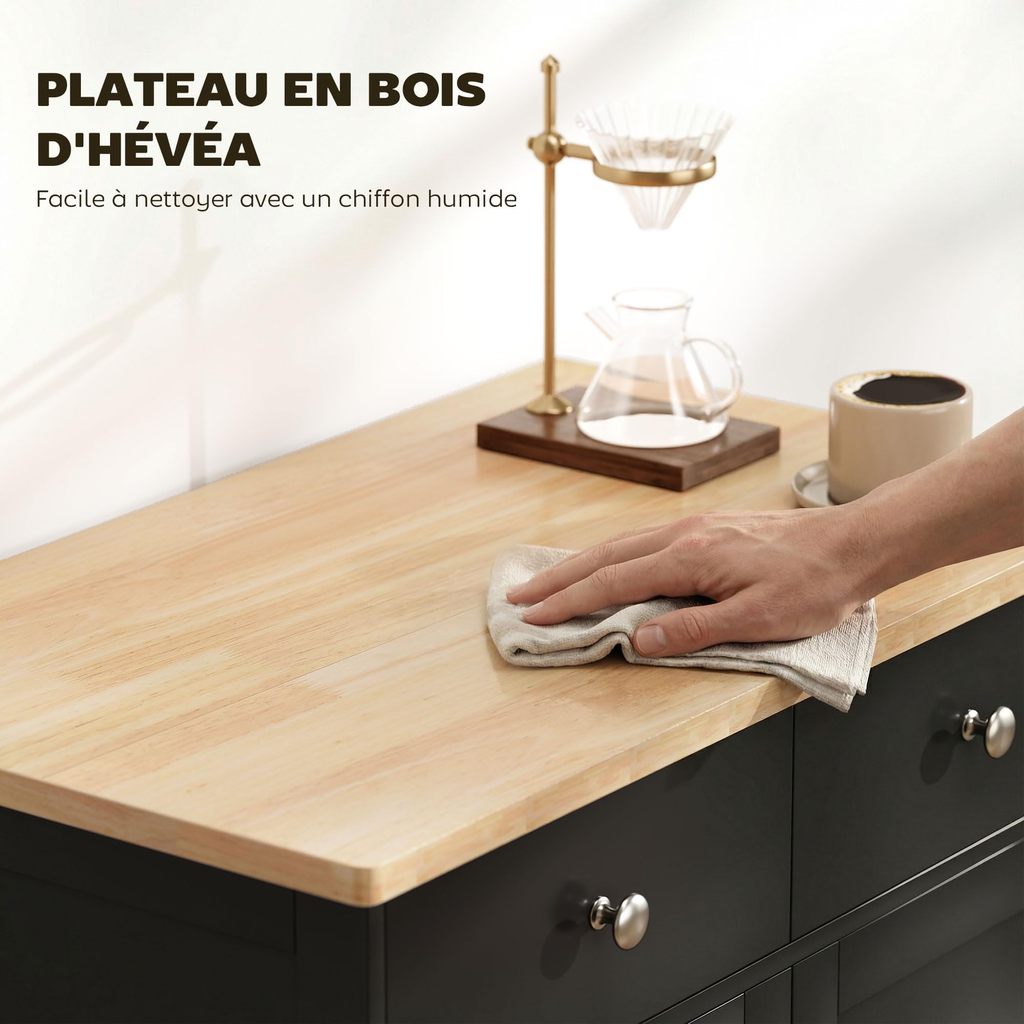 HOMCOM Meuble de Rangement Buffet Salon avec placards à Portes, 2 tiroirs et étagère réglable, Armoire de Rangement pour Salon, Cuisine, Chambre, Noir et Bois Naturel