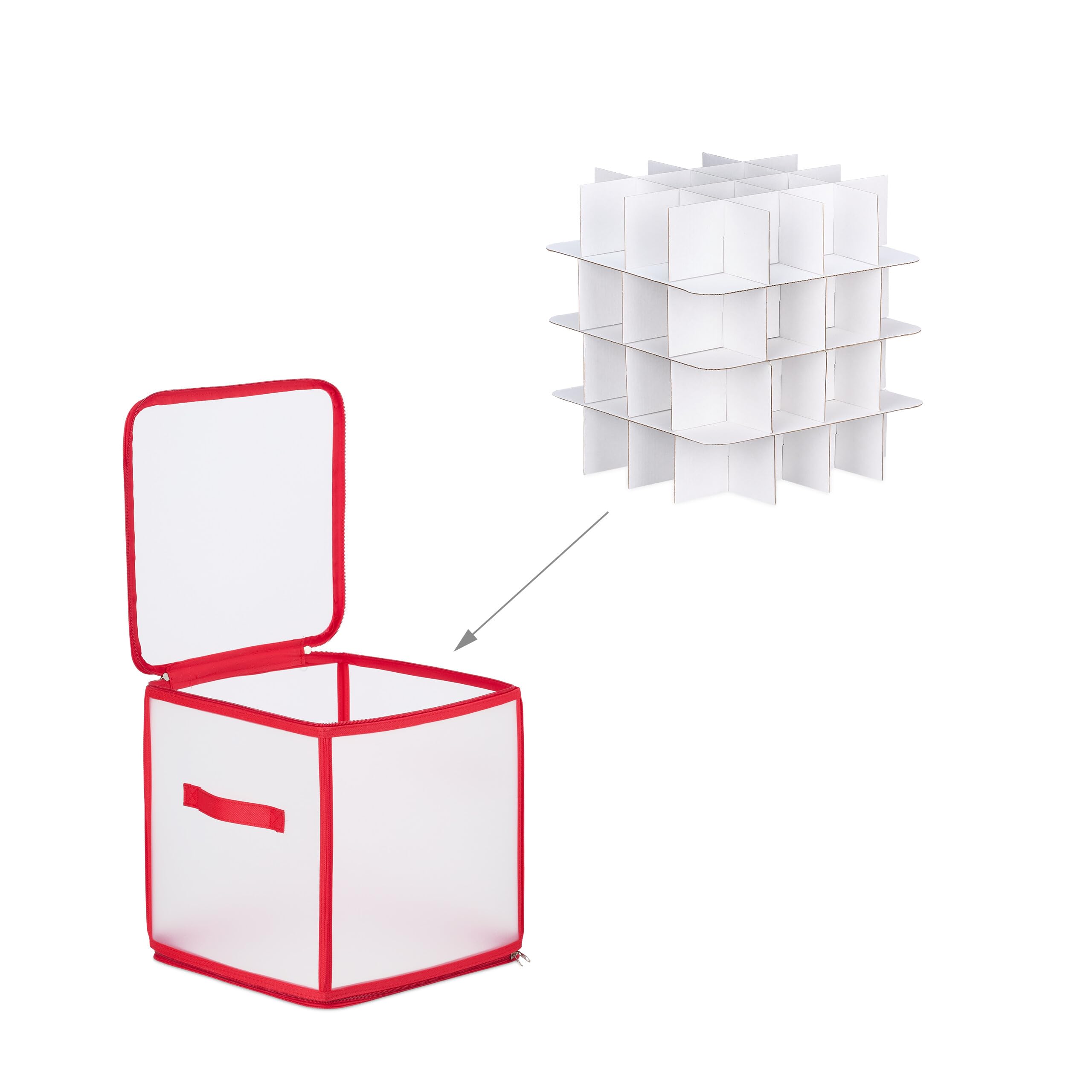 Scatola Organizzatrice Per Palline Di Natale Relaxdays - 128 Scomparti, 31x30x60 Cm, Trasparente E Rossa