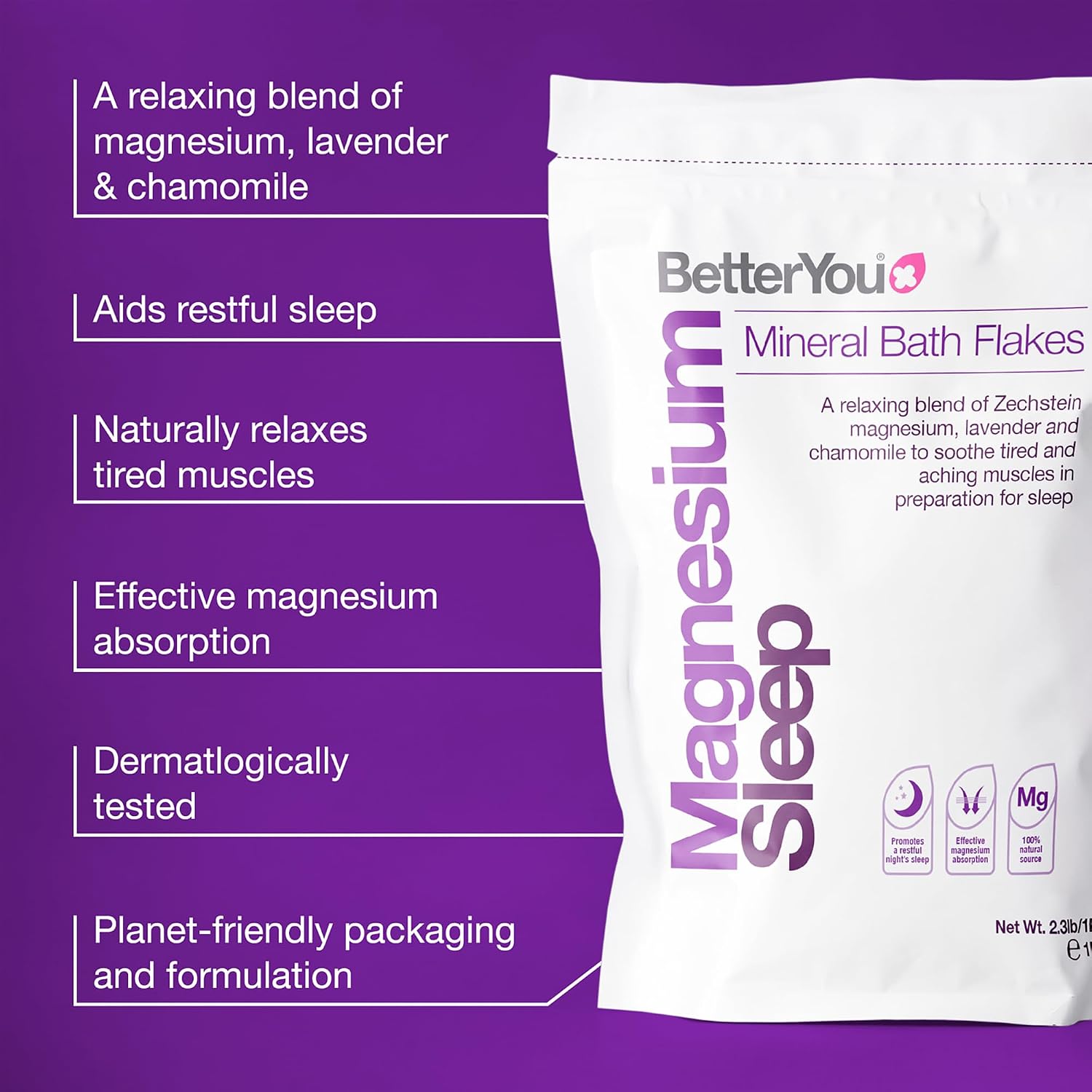 BetterYou Flakes Bundle - Magnesium Flakes and Magnesium Sleep Bath Salt - Soothe Tired and Aching Muscles - Lavender and Chamomile Blend - 2 pc