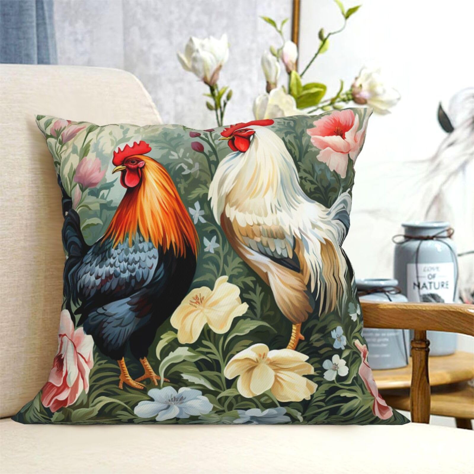Fodpand Black Decorative Throw Pillow Covers 16"X16" Rooster Cushion Cases Square Modern Farmhouse Pillow Cases Soft Cozy Cushion Covers For Couch Sofa Bedroom Home Decor Pillowcase