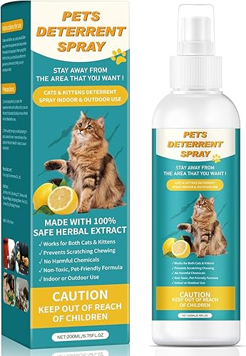Spray disuasorio para gatos de 6.8 fl oz, aerosol repelente de gatos – Spray natural de entrenamiento para gatos para uso en interiores y