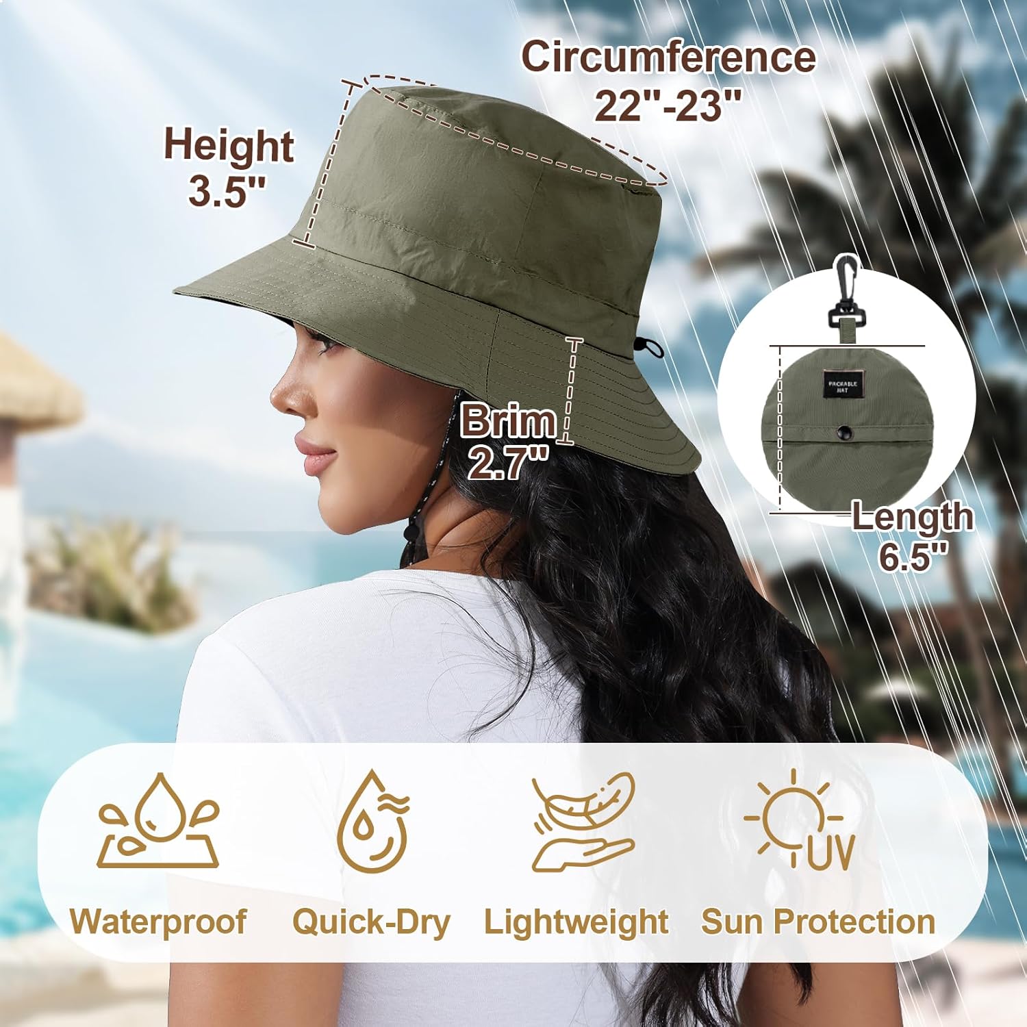 Womens Packable Waterproof Bucket Hat Men UV Protection Sun Hat - Image 5