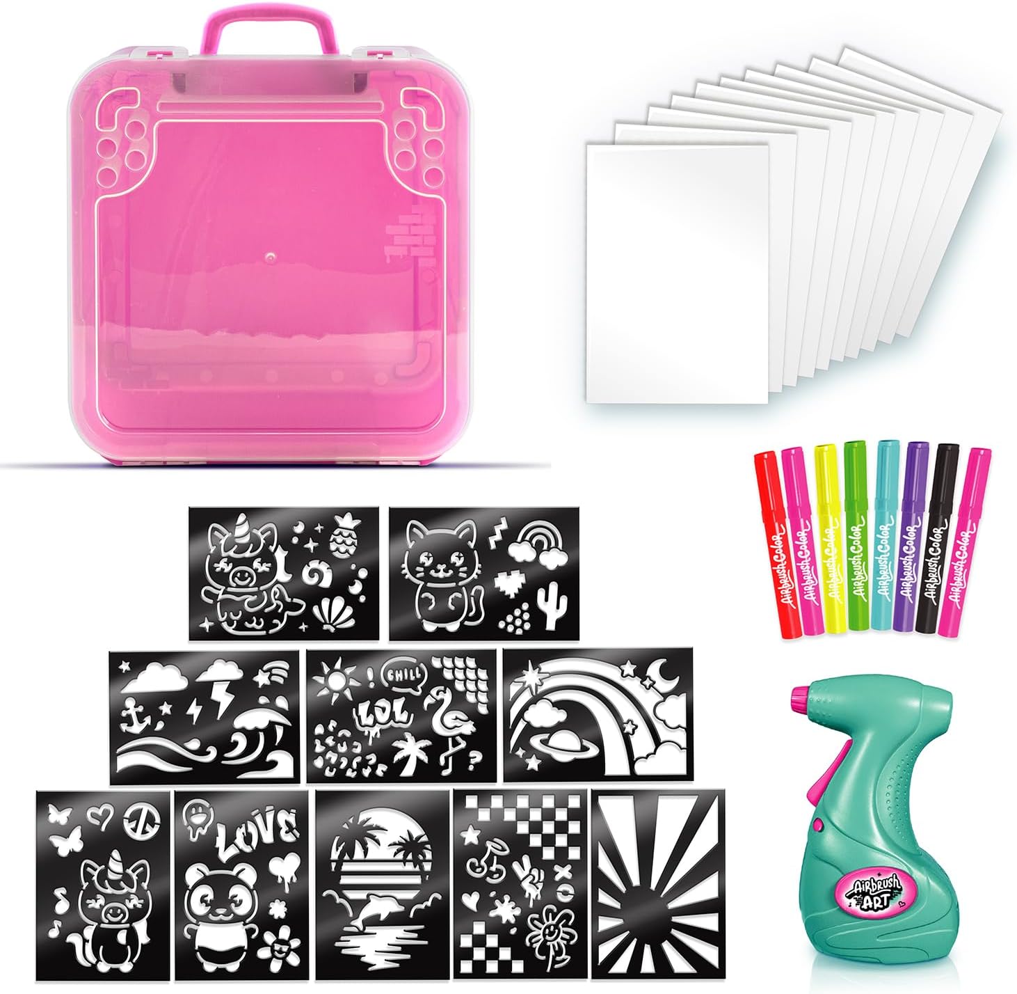 Canal Toys - Airbrush Art - Activity case with electronic spray, stencils and felt-tip pens - AIR 017, White