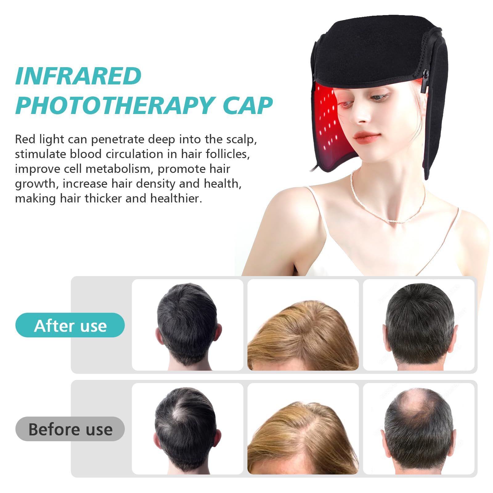 Haarwachstum Cap, Rotlicht Therapie für Haarausfall, 215 LED Infrarottherapie Rotlichtlampe, 660 Nm und 850 Nm, Haarausfall Behandlungen Hut für Männer & Frauen, Fördert schnelles Nachwachsen
