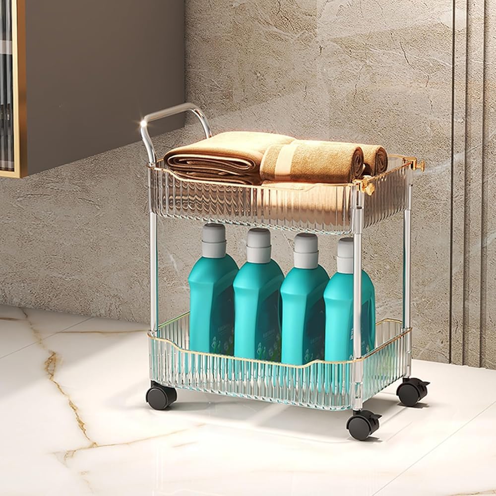 JYBNBBE Acrylic Storage Cart with Lockable Wheels, Multi-Functional Utility Trolley for Bathroom & Kitchen, 3-Tier Shelves, Easy Mobility, Modern Design
