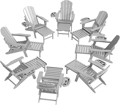 Miniatura 94 de Silla Adirondack ajustable con otomana retráctil, juego de 2, silla Adirondack plegable de polietileno de alta densidad con soporte para tazas