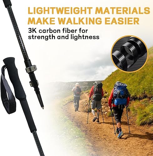 Miniatura 2 de Bastones de senderismo - Paquete de 2 bastones de senderismo ligeros de fibra de carbono, ajustables y plegables para raquetas de nieve y
