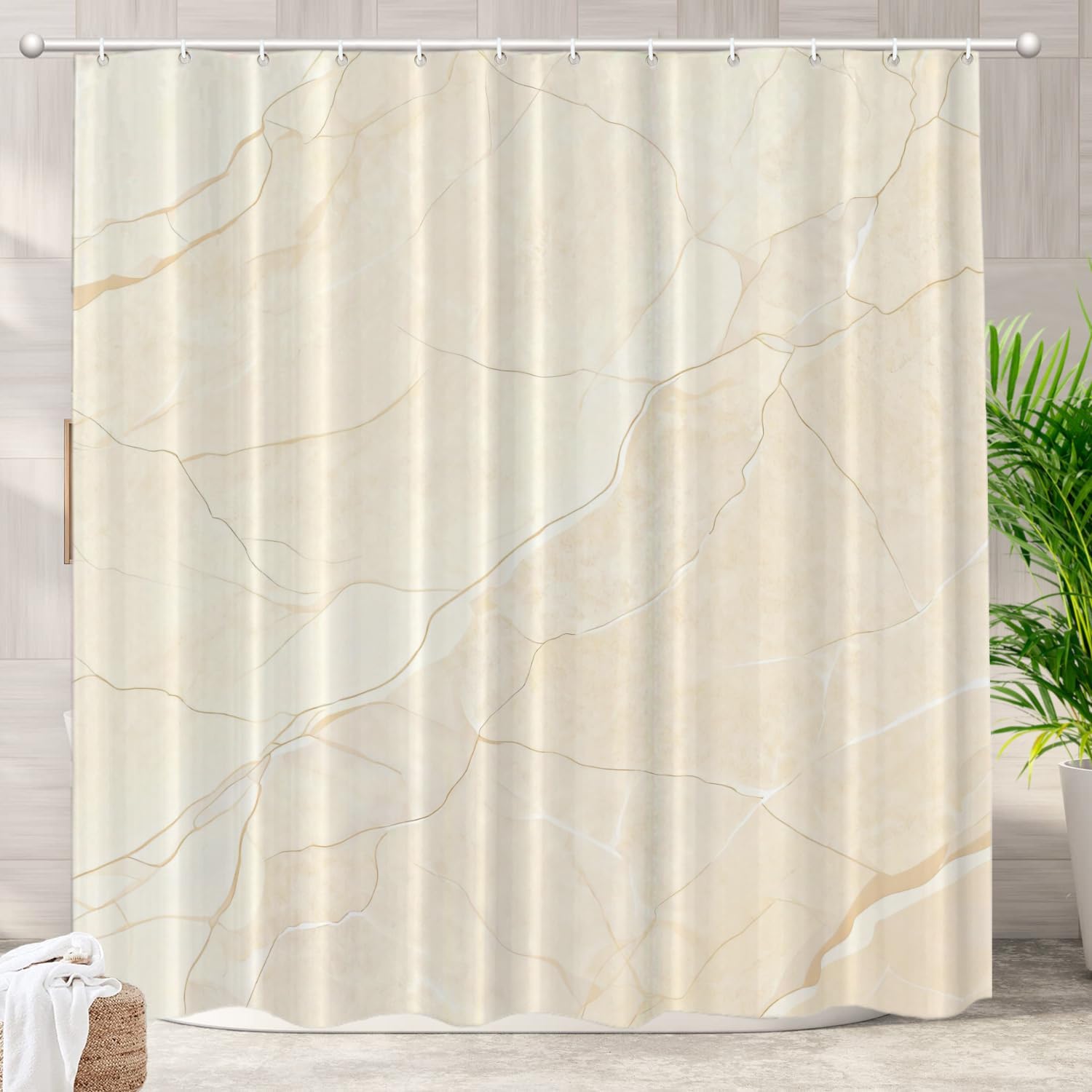 Batmerry Beige Cream Marble Decorative Shower Curtain, Beige Cream Marble Yellow Shower Curtain for Shower Stall Bathtubs Bathroom Decor Waterproof Funny Standard Size 72x72 Inch