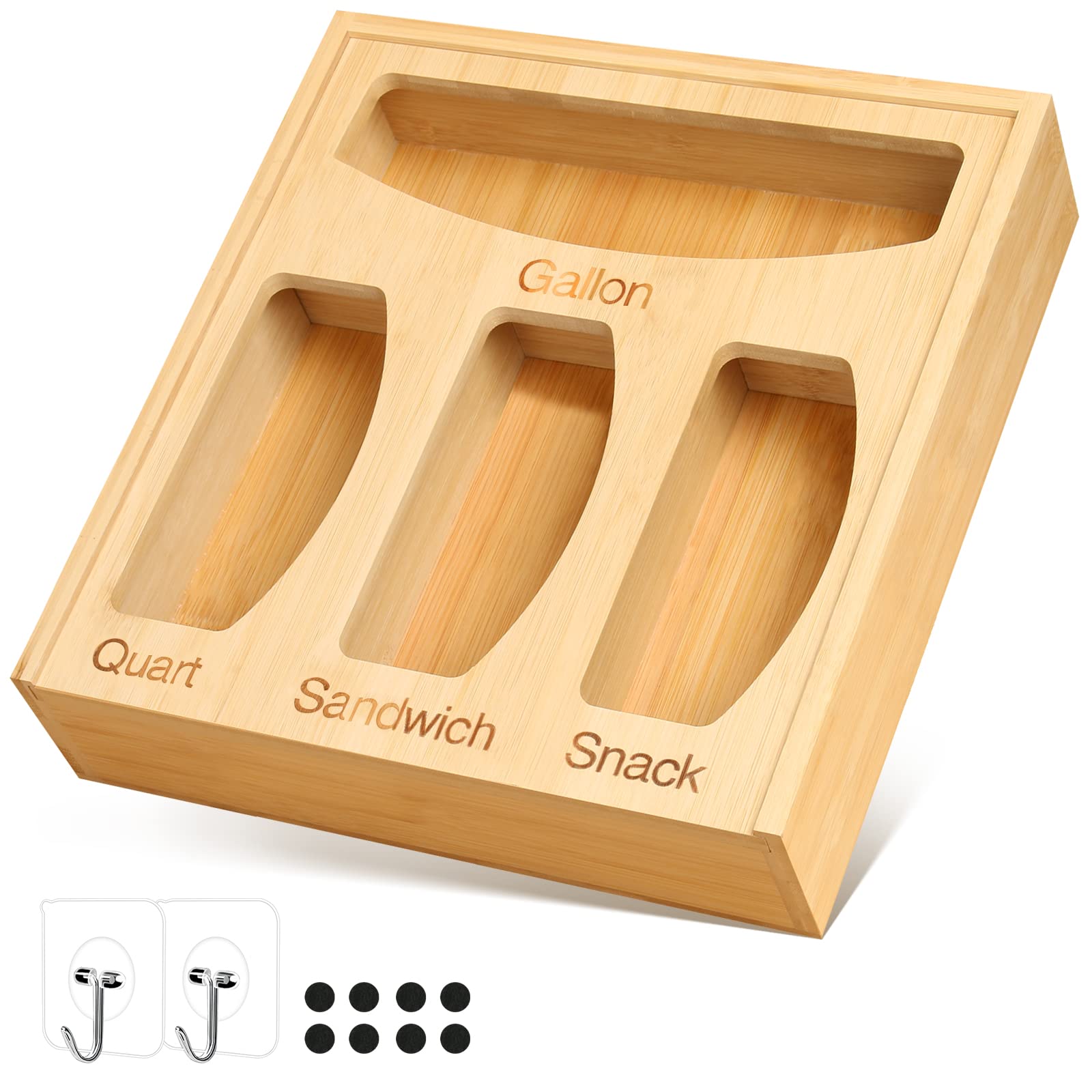 Tuesbon Bag Storage Organizer, Storage Bag Organizer, 4 Baggie Organizer, Ziplock Bag Storage Organizer for Kitchen Drawer, Compatible with Gallon, Quart, Sandwich & Snack Variety Size Bags