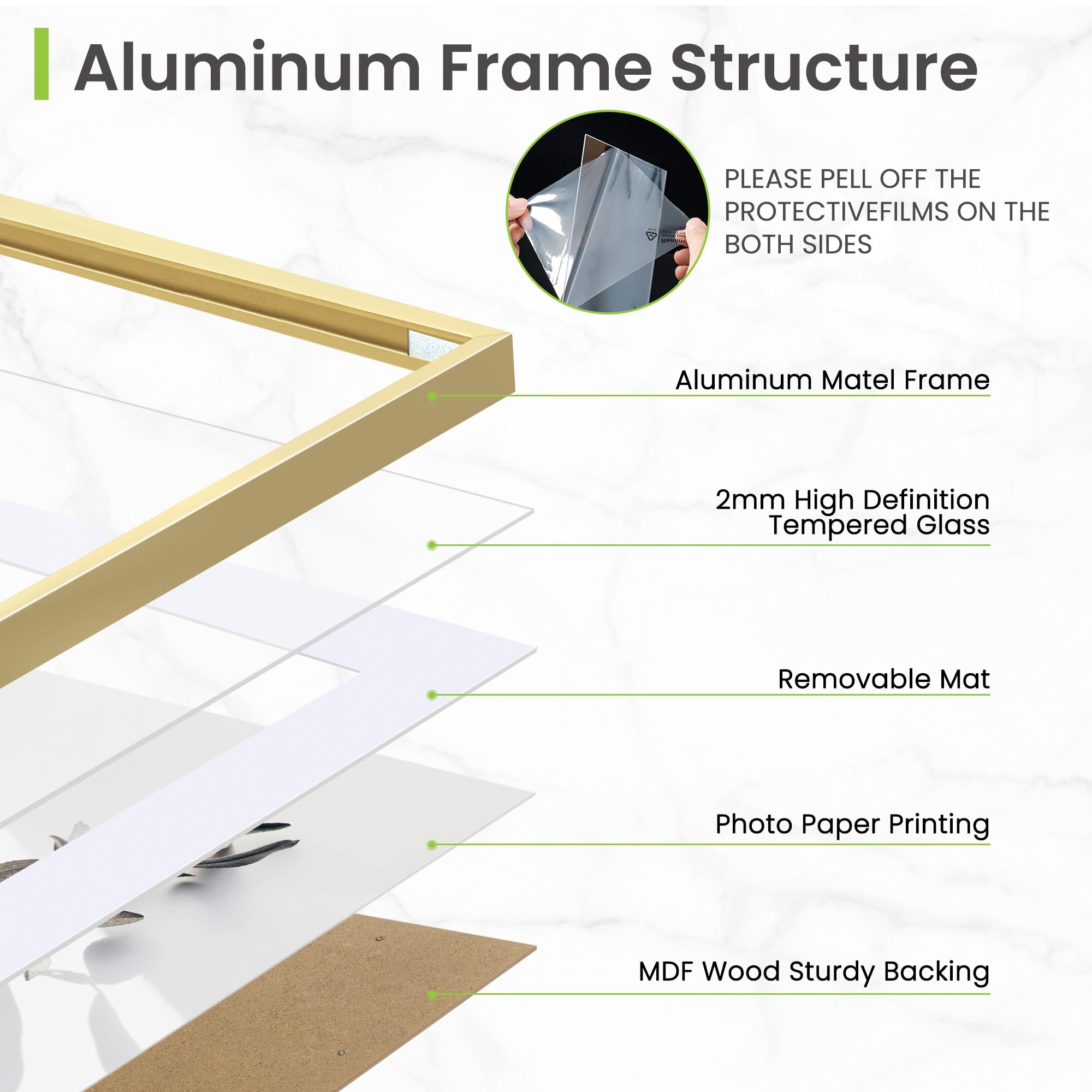 6x8 Photo Frame, Aluminium Gold 6x8 inch Picture Frame, 6x8 Poster Frame with Mount for 4x6 Photo with Tempered Real Glass - Image 4