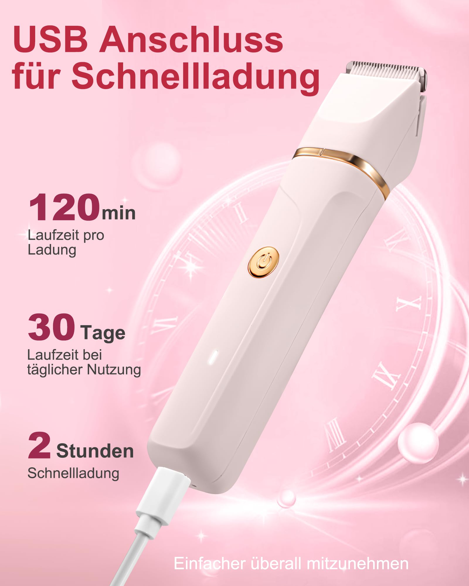 Rasierer Damen,3-In-1 Intimrasierer für Frauen,Gesichtshaarentferner für Frauen,Damenrasierer Elektrisch für Beine, Arme, Achseln und Bikinizone,Wiederaufladbarer Ipx7 Wasserdicht Trimmer Damen, Rosa