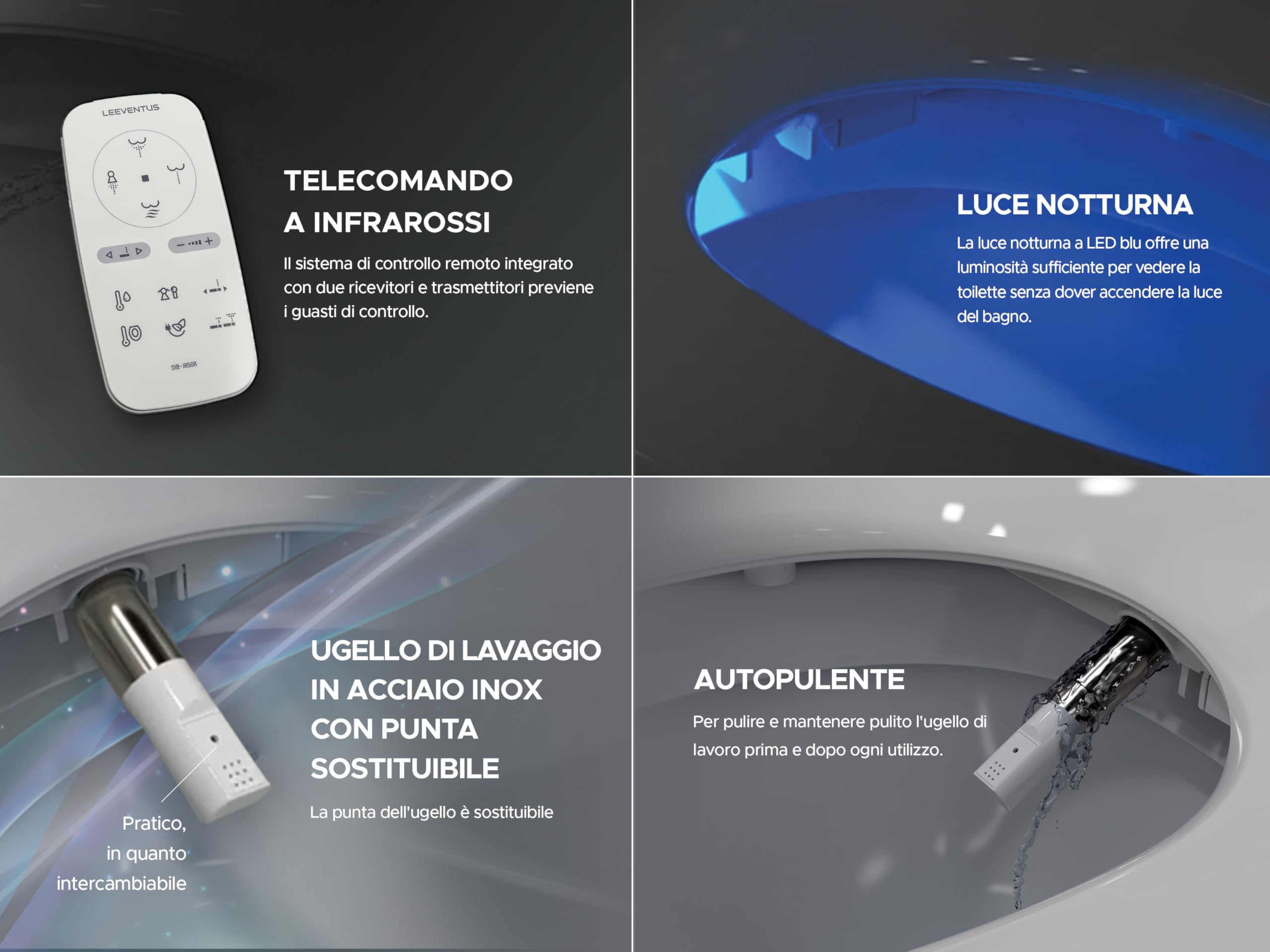 LEEVENTUS - J850R Versione lunga,| WC e bidet elettrico con doccetta per la cura intima, con telecomando, testina per WC di alta qualità, toilette giapponese, Made in Korea