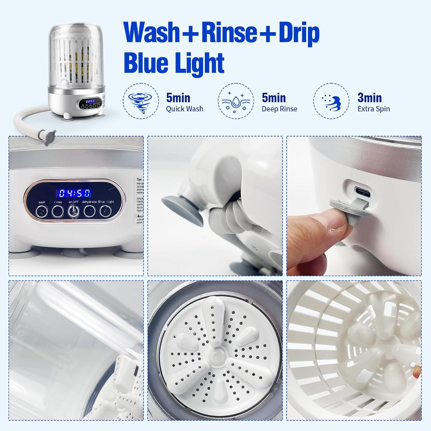 Portable Mini Washing Machine | Compact Deep Cleans Underwear 3L