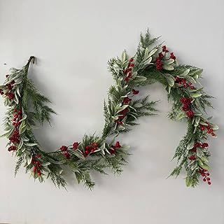 6.5 ft Mixed Artificial Pine & Eucalyptus Christmas Garland with Red Ber...