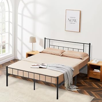 PayLessHere 14 Inch High Metal Platform Bed Frame with Headboard Maximum Storage Space Under The Heavy Duty Bed Frame No Box Spring Needed Noise-Free Easy Assembly King