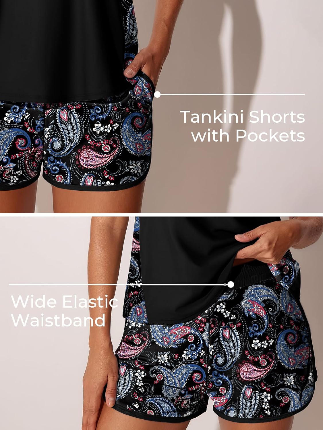 Summer Mae Blouson Tankini Swimsuits for Women 2026 Tummy Control Two Piece Bathing Suits with Sporty Pockets Swim Shorts - Image 4