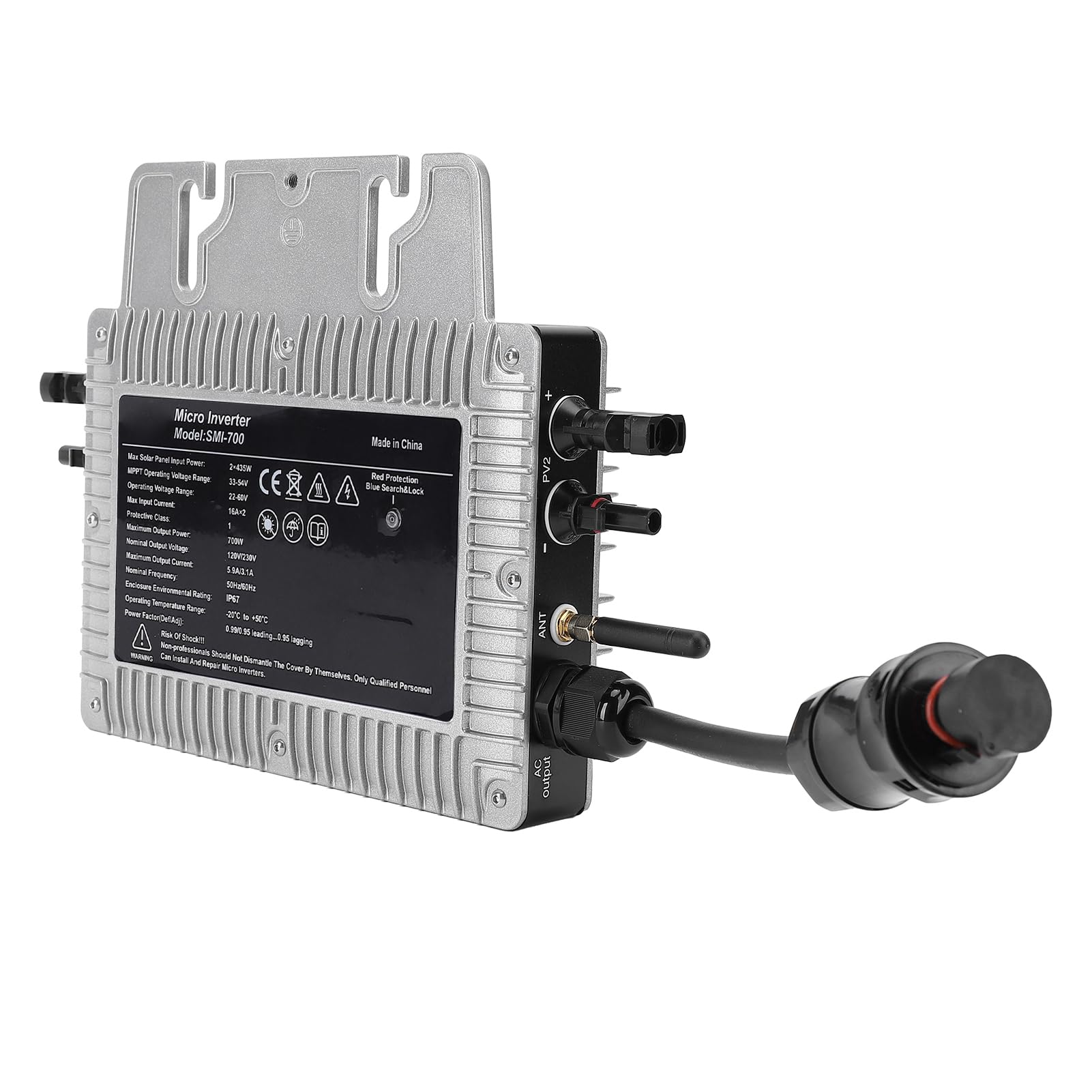 Jeffergarden Mikroinwerter Solarny 700 W, Inwerter Sieciowy WiFi ze Stopu Aluminium z wodoodpornością MPPT IP67, Wejście Fotowoltaiczne 2 X 435 W, 110 V AC dla Małej średniej Elektrowni Domowej