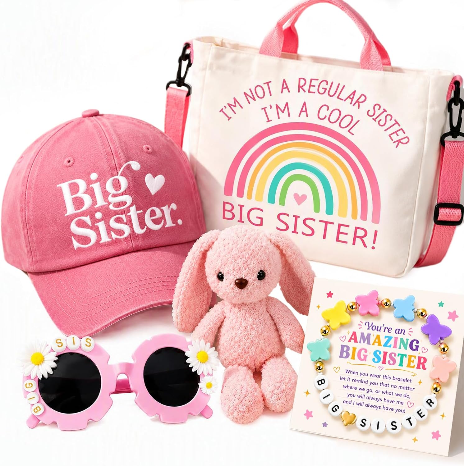 Big Sister Gifts for Girls, Big Sister Gift Set with Waist bag, Hat, Bunny & Sunglasses.