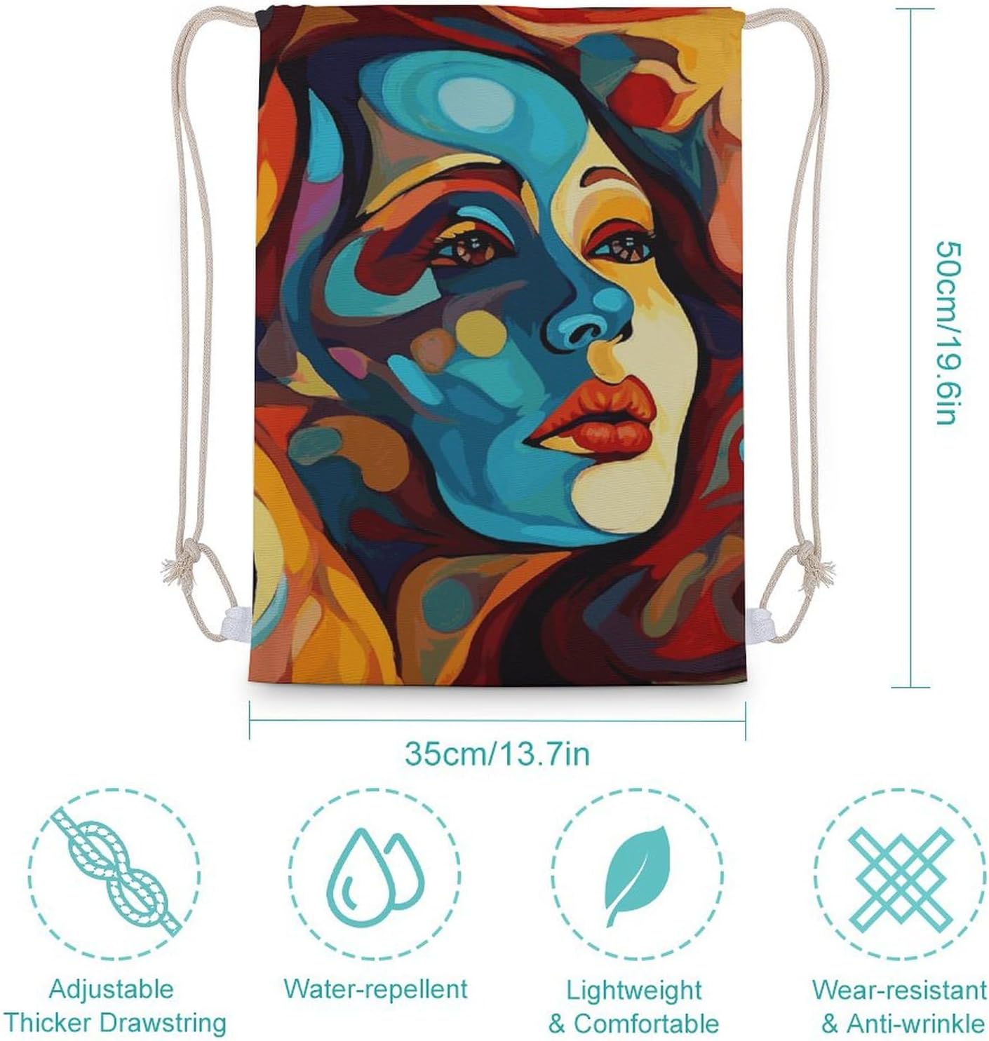 Drawstring Backpack Abstract Colored Woman Face Printed Sport Gym Drawstring Bag Lightweight Cinch Sacks Backpack Drawstring Bags for Yoga Sport Gym Beach Travel Backpacks