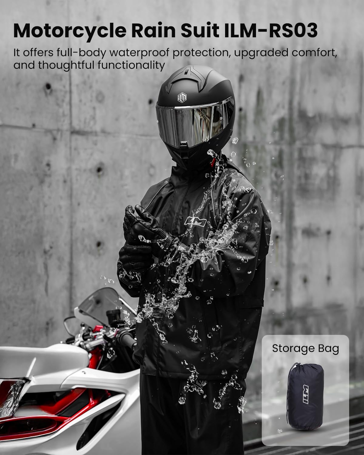 ILM Kombinezon przeciwdeszczowy wodoodporny męski damski kurtka i spodnie pakowalne odblaskowe z ukrytym pokrowcem na buty do motocykla, roweru, wędkowania, wędrówek, kempingu, model RS03