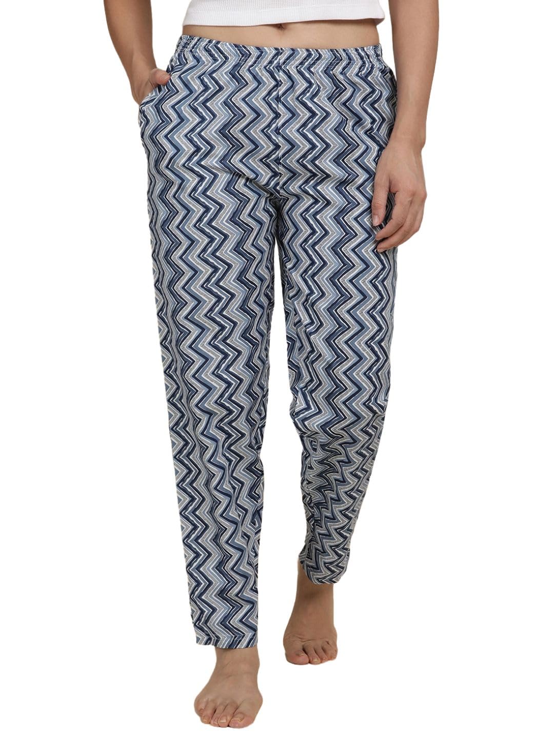 esplendido Women pyjama pure cotton relaxed fit loungepant nightpant with side pocket and adjustable waist(Blue;M)-picture-24