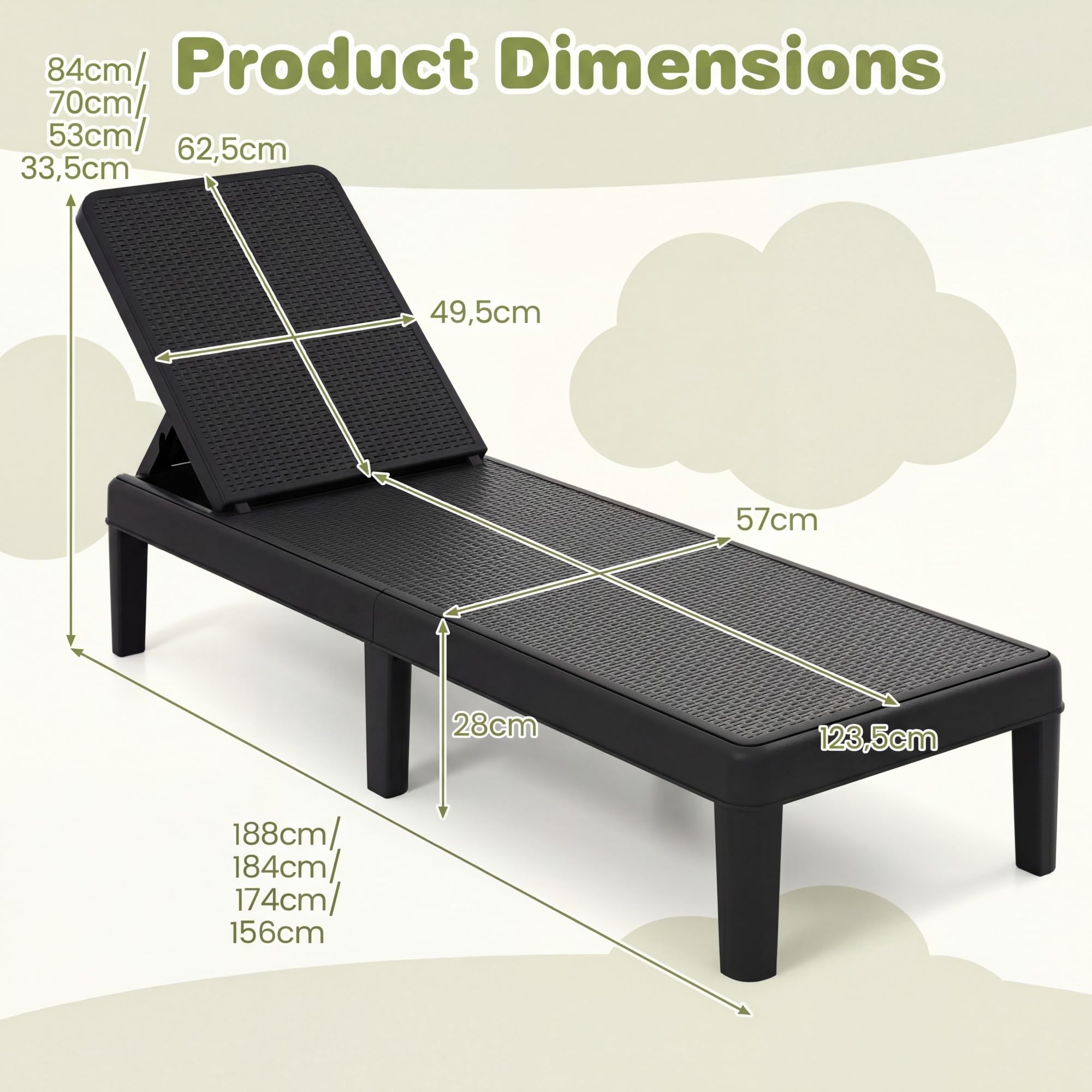 LIFEZEAL Sdraio da Giardino, Lettino Prendisole Pieghevole da Esterno, con Schienale Reclinabile a 4 Posizioni, Carico Max 150 kg, Chaise Longue per Spiaggia, Terrazzo, Patio (Nero,2)