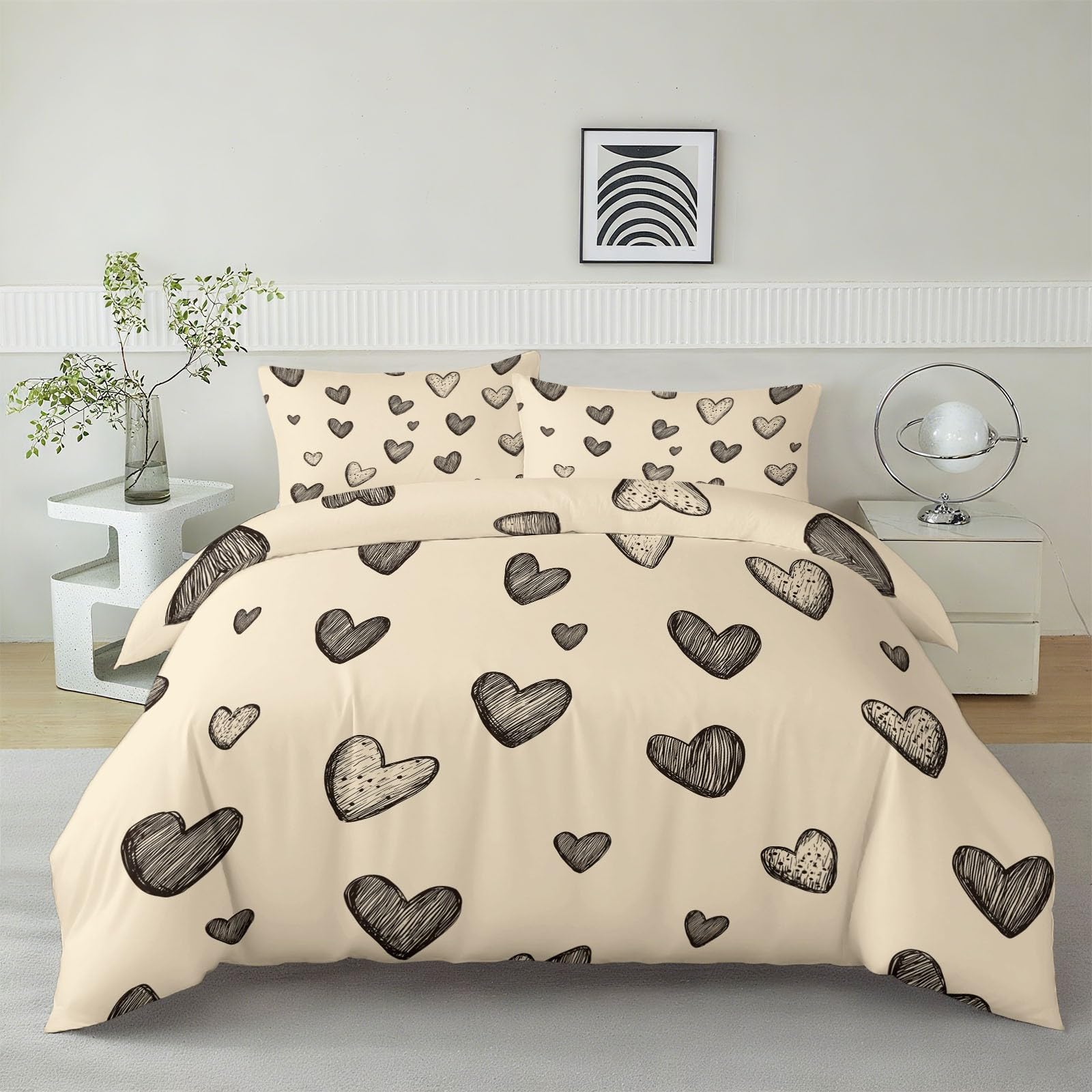 Housse de couette 140x200 sans repassage en microfibre beige anti-plis pour un lit toujours impeccable