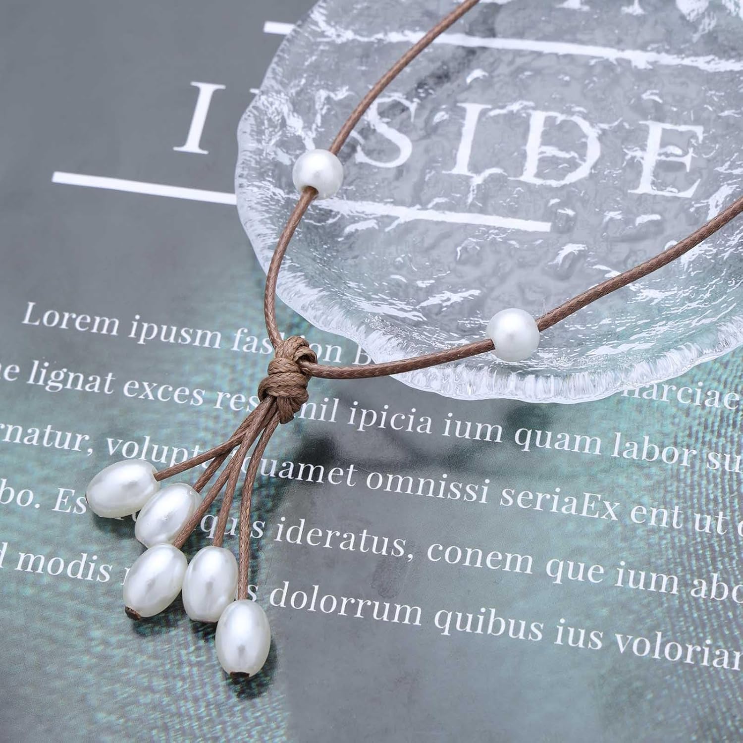 Vintage Brown Leather Pearl Choker Necklace Leather Y Lariat Necklaces Pearl Tassel Drop Necklaces Long Brown Cord Necklace Long Necklace Chain Jewelry for Women - Image 4