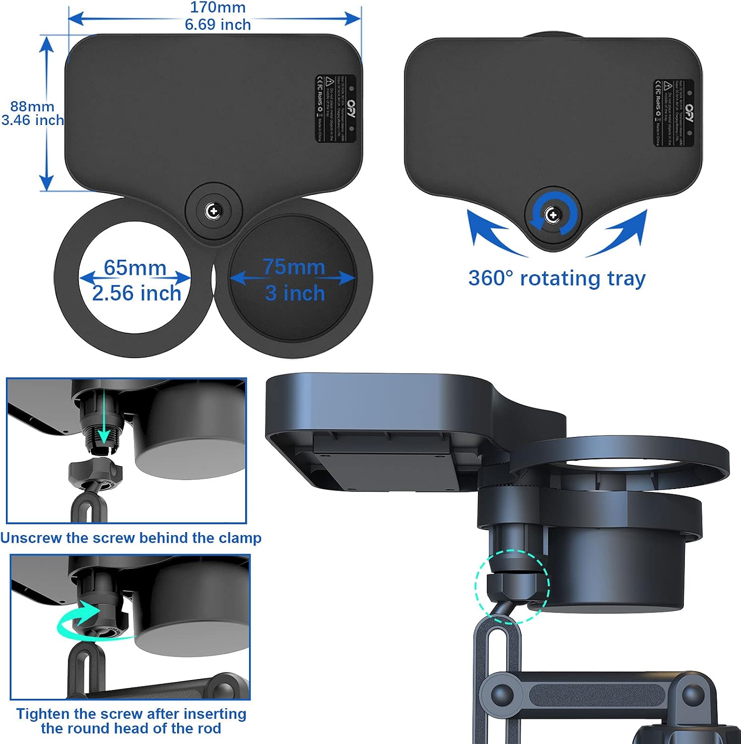 OFY Car Cup Holder Expander Adapter with 10W Max Qi Wireless Charging Tray, Multi Adjustable Cup Phone Holder for Car Mount Organizer Hold Most Small Water Bottles, Coffee, Drink, Snack, Fries
