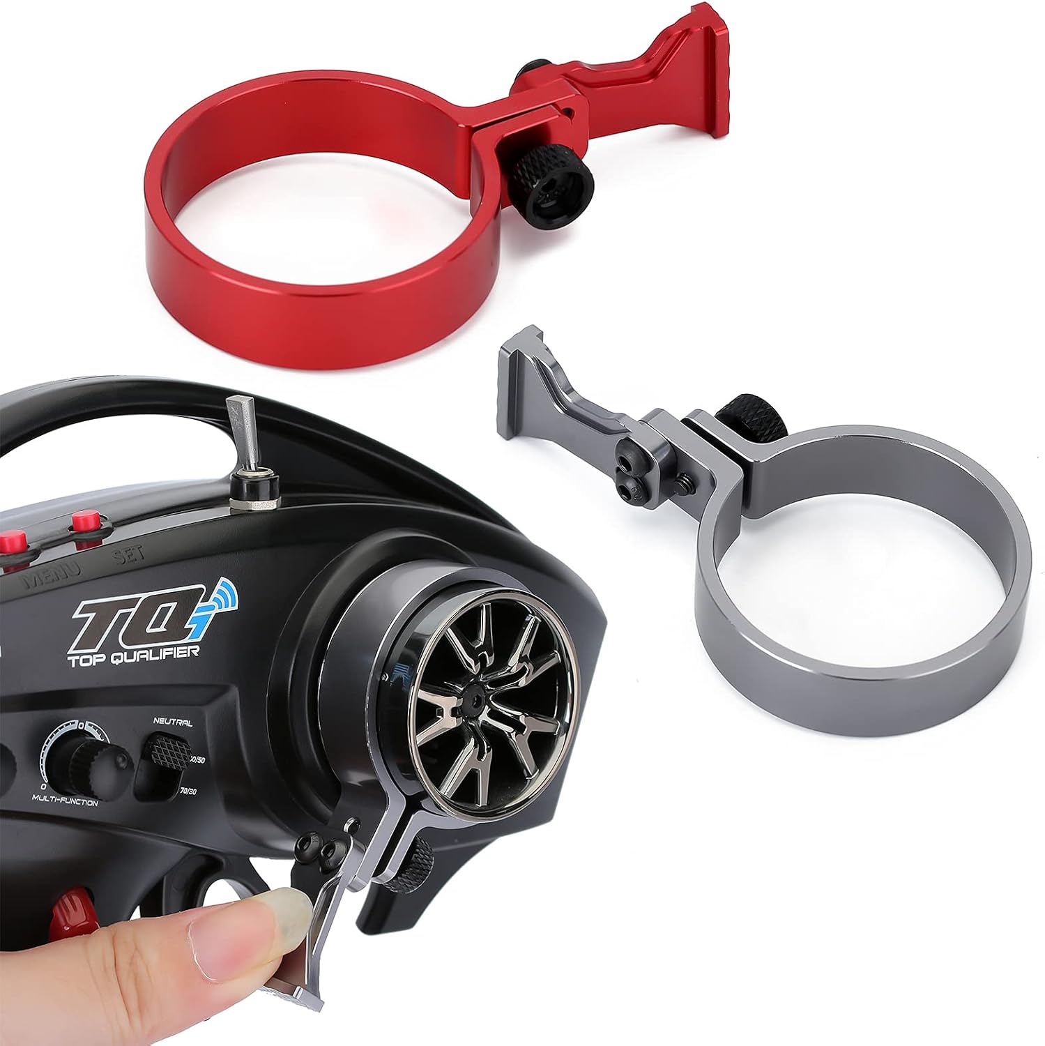 INJORA RC Transmitter Steering Wheel Trigger One-Handed Control Adapter Kit for RC Car TQI Remote Controller TRX4 TRX6 Slash Summit (Red)