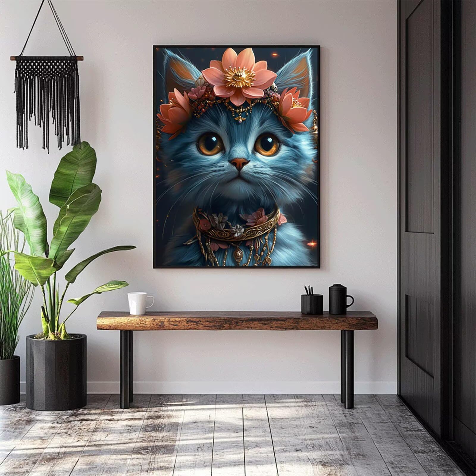 5D DIY diamentowe malowanie kwiat zestaw do malowania diamentami dla dorosłych i dzieci pełny kot diamentowy obraz krzyż Embroidery łatwe dla początkujących, sztuka kryształowa dekoracja ścienna
