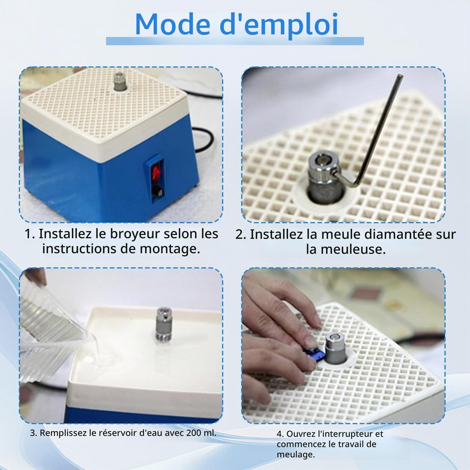 Moulin à Verre Portable 65 W, 4200 R/Min Machine pour Broyeur avec Moulures Conseil Pour Verre et Céramique Automatique De L'eau