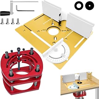 Frästisch für Oberfräse Einlegeplatte Set, OberfräSentisch und Tischfräsmaschine, Router Table, Planfräsvorrichtung, Maximum Lift 51mm, TischfräSe zum Nuten Zapfenschneiden BesäUmen(Gold+Rot)