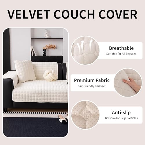 Miniatura 4 de Funda de terciopelo para sofá, funda lavable para sofá seccional, funda antideslizante para sofá de 3 cojines, respaldo y reposabrazos en forma de