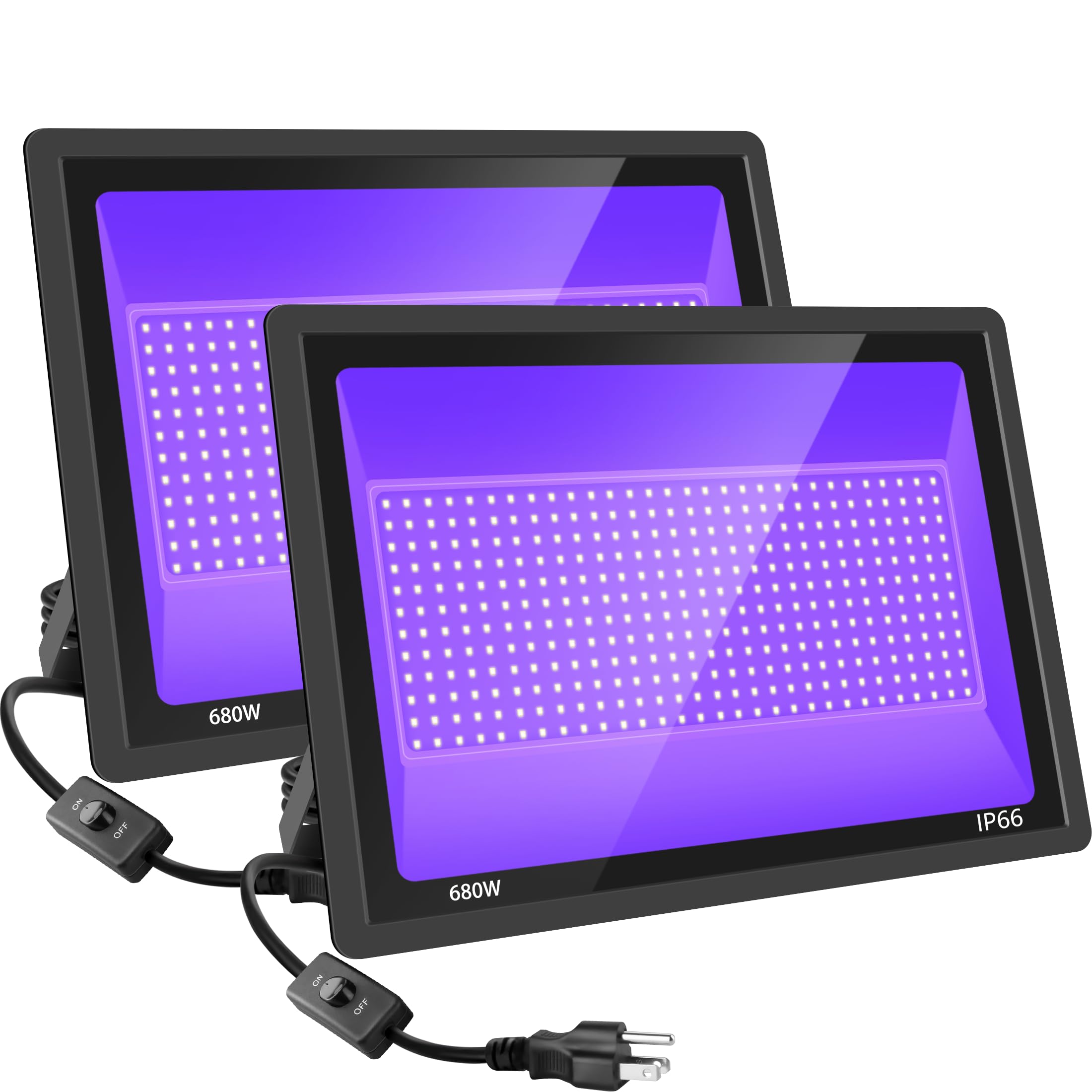 Gopretty 680W LED Black Lights, Blacklight Flood Light with Plug & Switch, 395nm IP66 Outdoor Waterproof Blacklight for Halloween Party, Stage Light, Body Paint, Neon Glow (2 Pack)