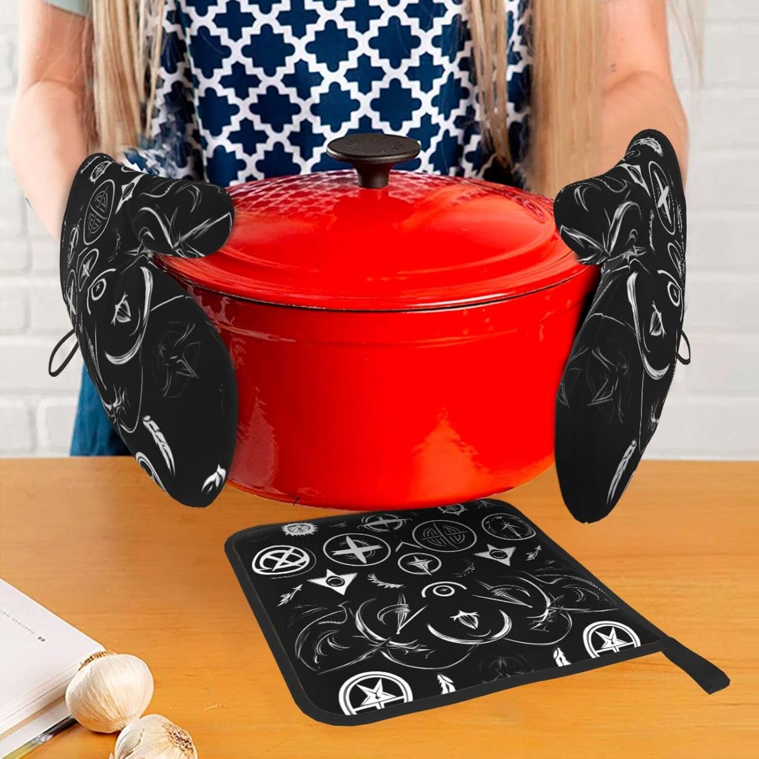 Supernatural Symbols Black Print Heat Resistant Microwave Gloves, Used for Baking, Cooking, and Fashion Kitchen Essentials