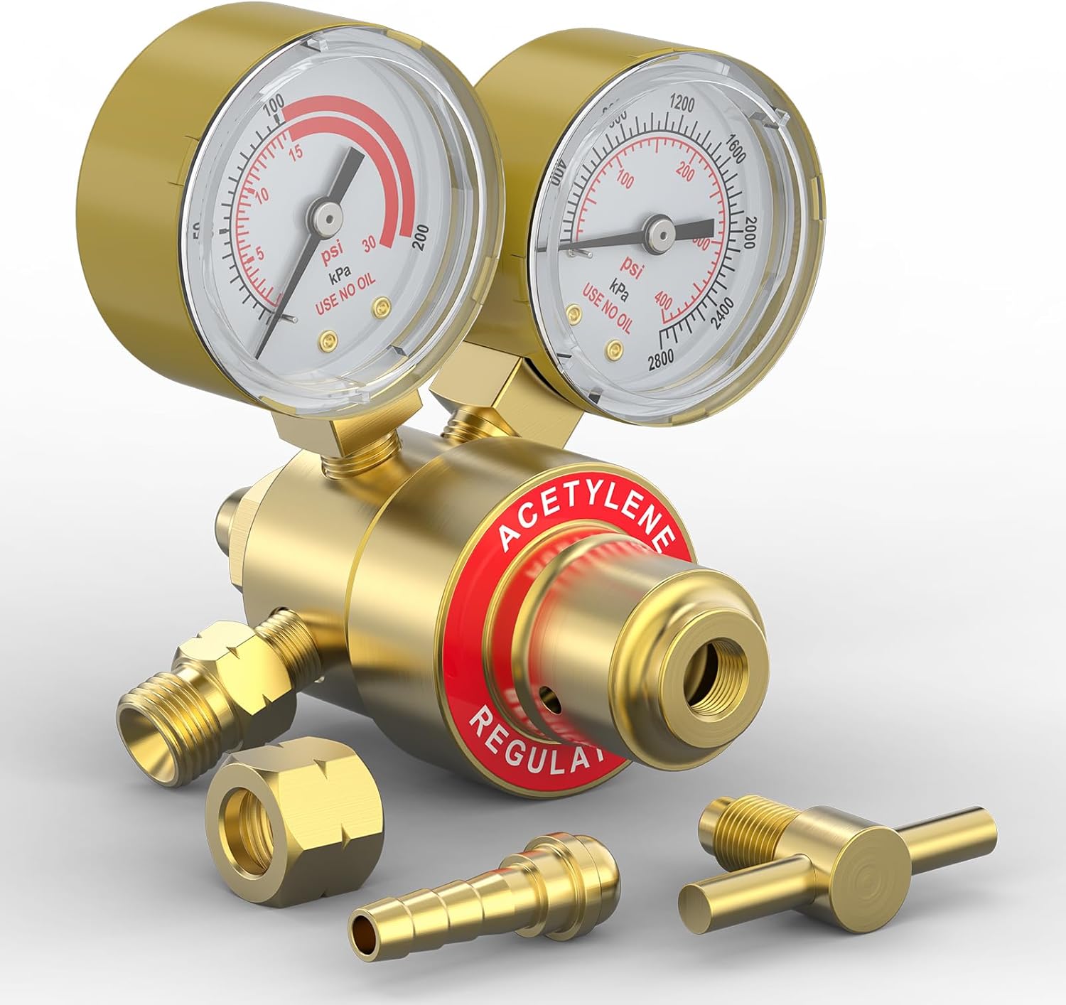 YESWELDER Acetylene Regulator Fits CGA-200 Valves Only, 0-400PSI and 0-30PSI Welding Gas Gauges With 9/16"-18 Outlet Thread and 1/4" Hose Connector, T-Handle