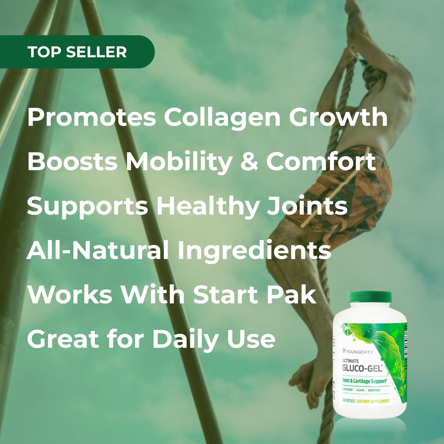 Youngevity Ultimate Gluco-Gel -for Tendons, Bones & Cartilage | Contains Glucosamine, Gelatin & Manganese | 240 Capsules | 1 Bottle