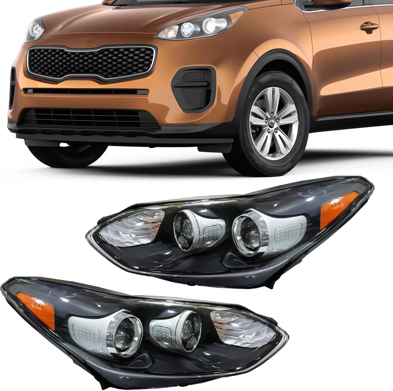 Headlight Assembly Compatible with 2017-2022 Kia Sportage EX/LX with LED DRL Daytime Running Light with Bulbs (Left and Right Side)