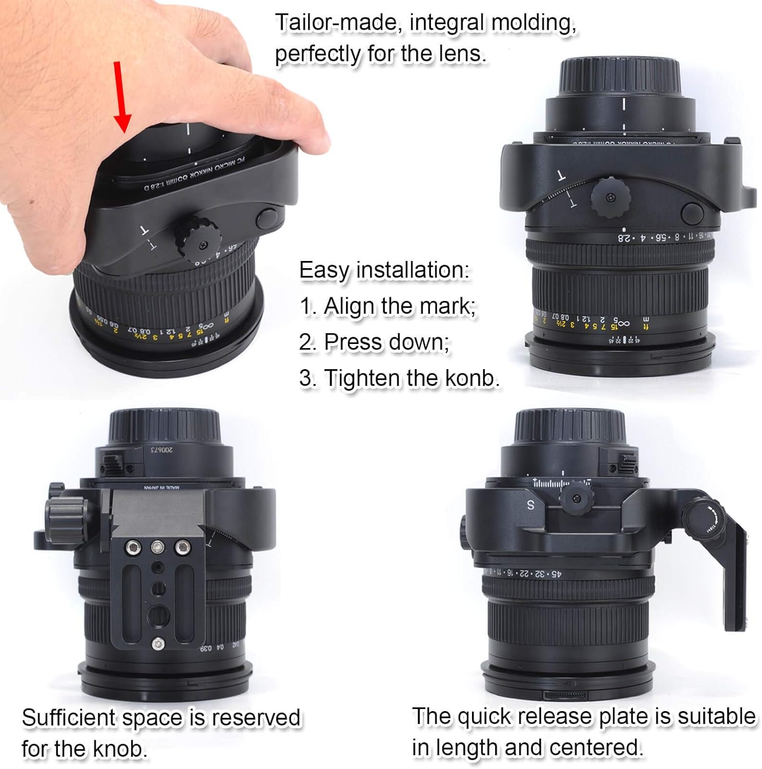 Tripod Mount Ring, Lens Collar Holder Bracket Compatible with Nikon 85mm f/2.8D PC Micro Nikkor Tilt-Shift Lens, Built-in Arca-Swiss Type 46mm Quick Release Plate with 1/4 and 3/8 Screw Holes